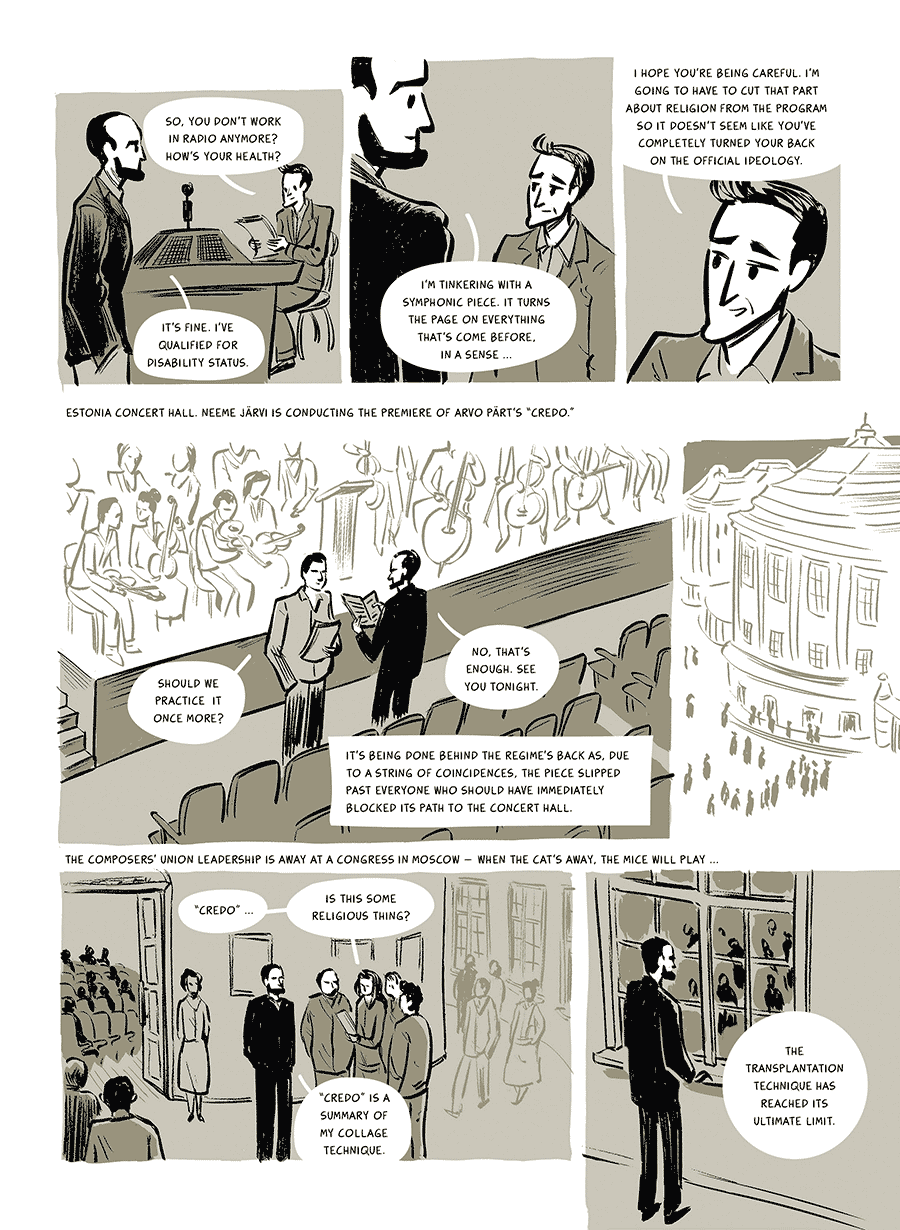 excerpt from a graphic novel about Arvo Pärt