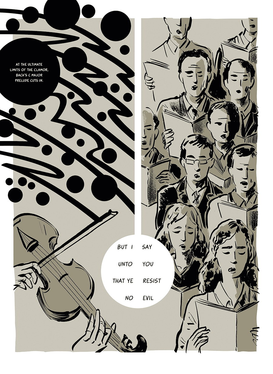 excerpt from a graphic novel about Arvo Pärt