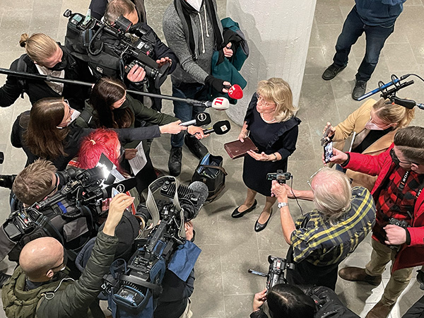 Päivi Räsänen speaks to journalists