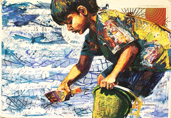 Painting of a boy playing