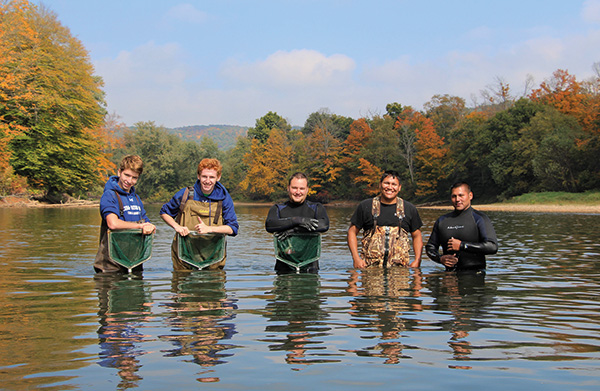 Students in pond