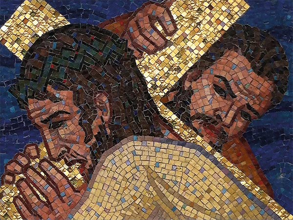 mosaic of Jesus carrying the cross