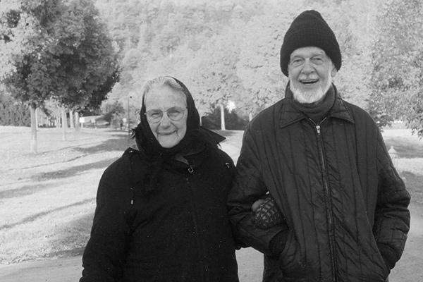 elderly couple on a walk