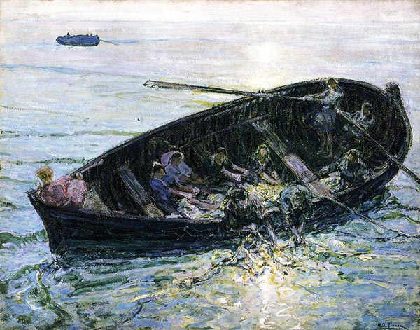 painting of a tipping row boat