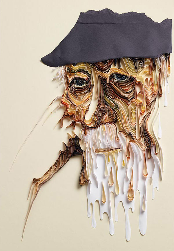 quilled face of an old man