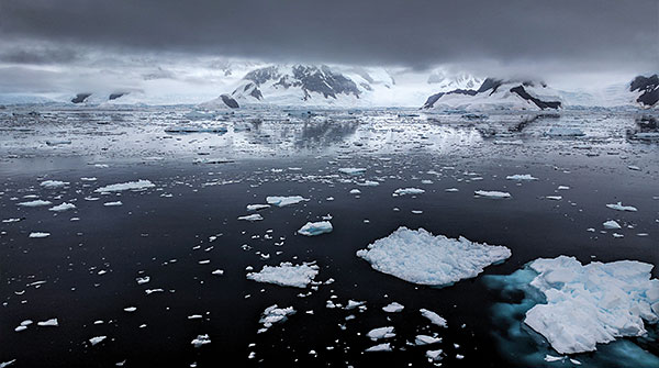 floating ice in bay near Antarctica
